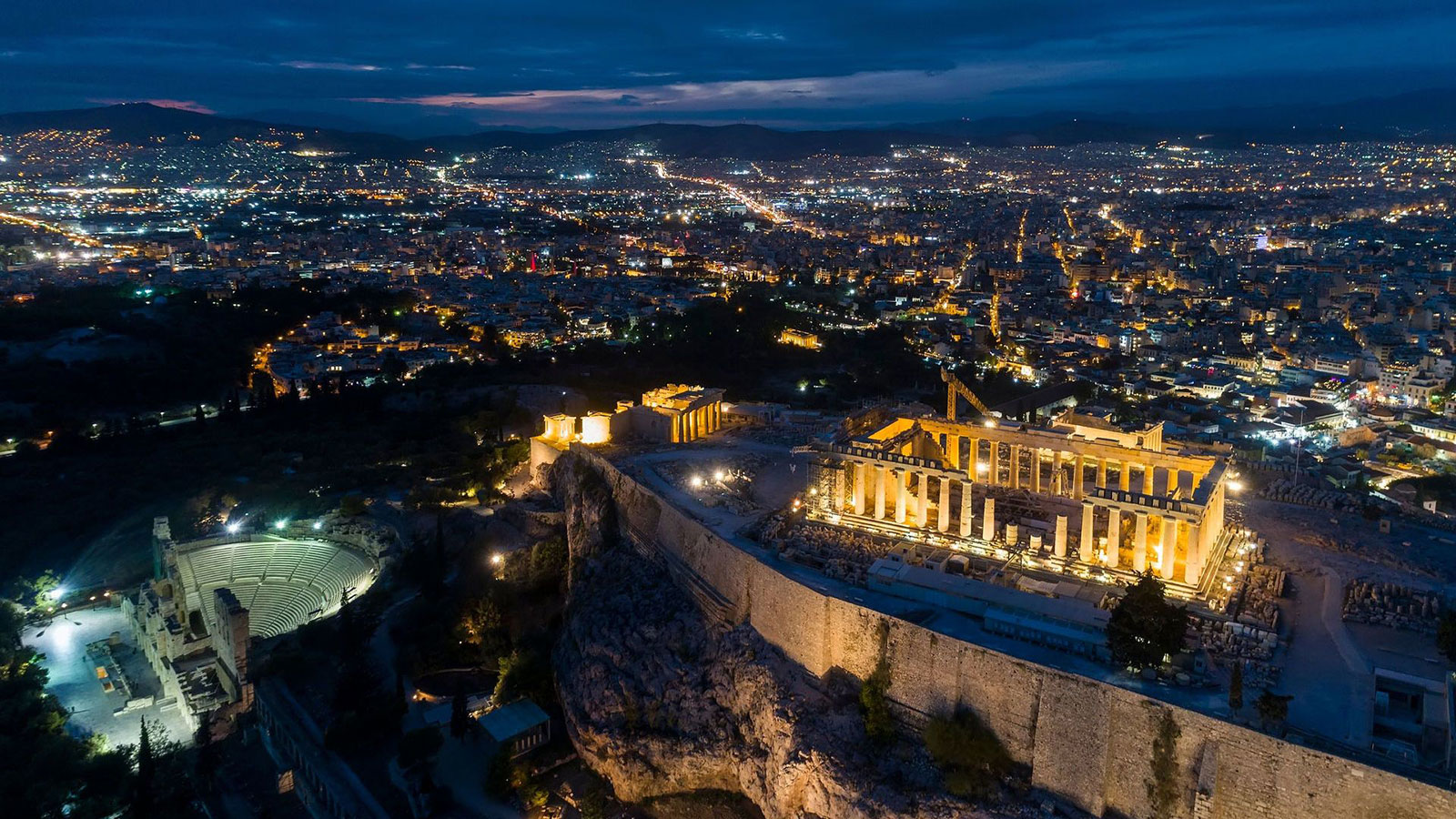 Athens by night, aerial